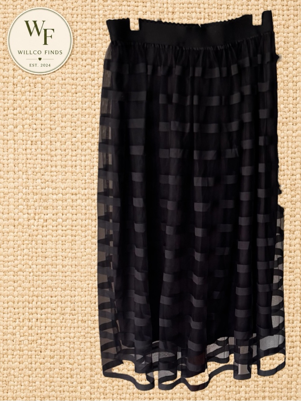 Metrowear Black Sheer Stripe Midi Skirt Size Small Lined Flowy A-Line